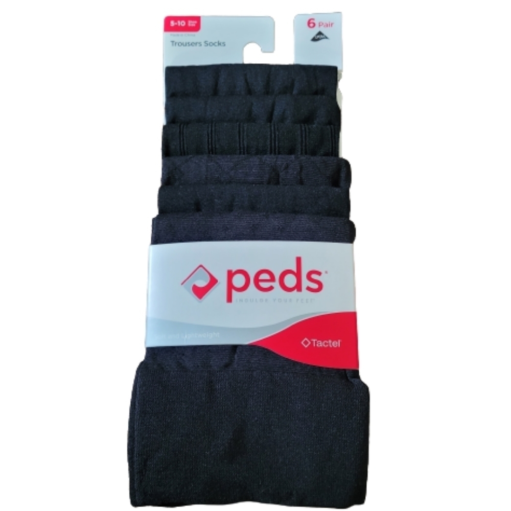 PEDS Black Trousers Socks 6 Pack Soft and Lightweight Shoe Size 5-10 NEW